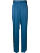 Stella Mccartney - Straight Satin Trousers - Women - Acetate/viscose - 40, Blue, Acetate/viscose