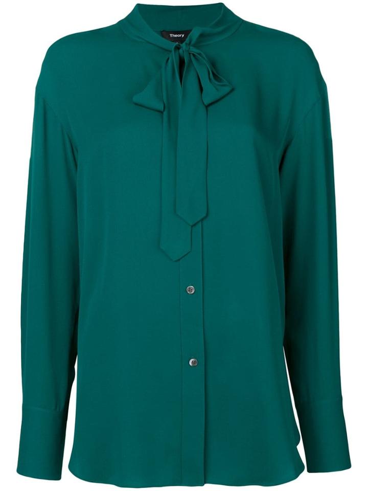 Theory Tie Neck Longline Shirt - Green