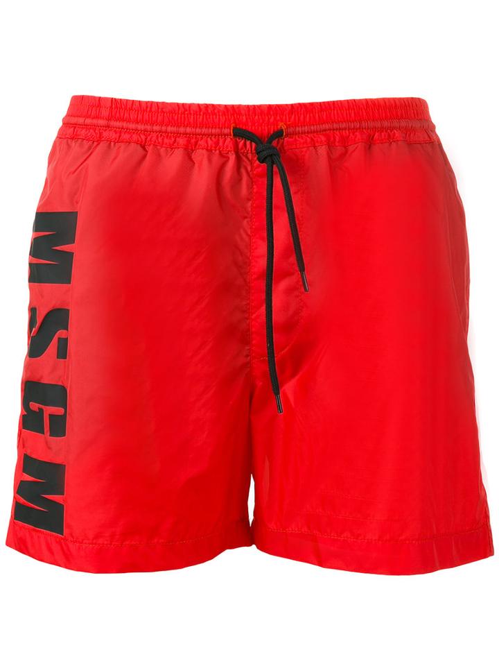 Msgm Swim Shorts, Men's, Size: 46, Red, Polyamide