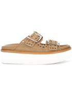 Tod's Punched Hole Double Buckle Sandals - Brown