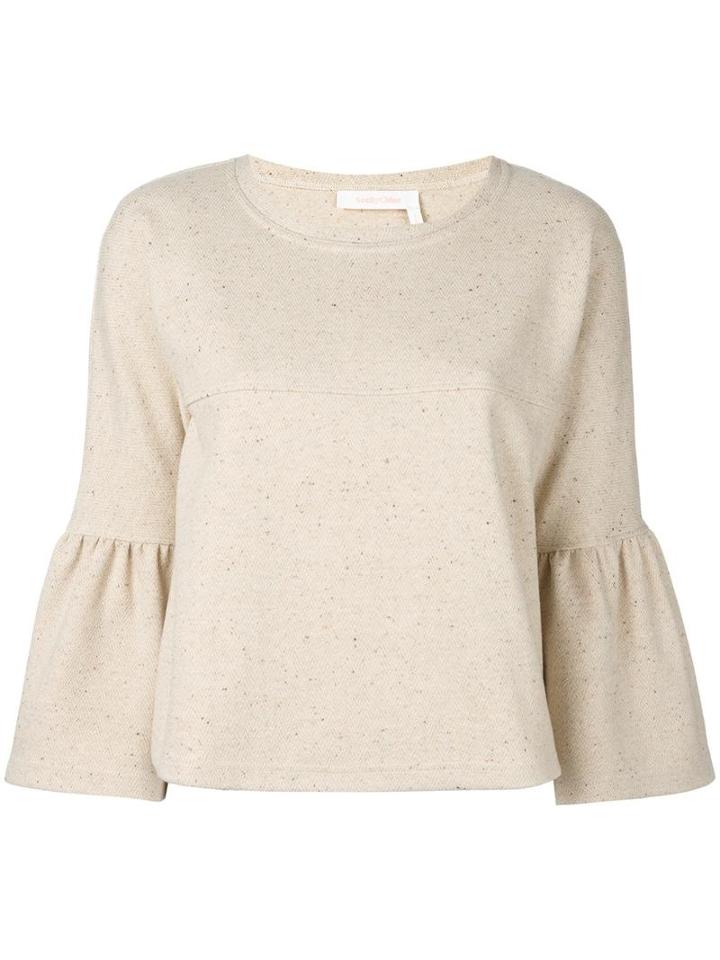 See By Chloé Flared Cuff Sweatshirt, Women's, Size: Large, Nude/neutrals, Silk/cotton/polyester/spandex/elastane