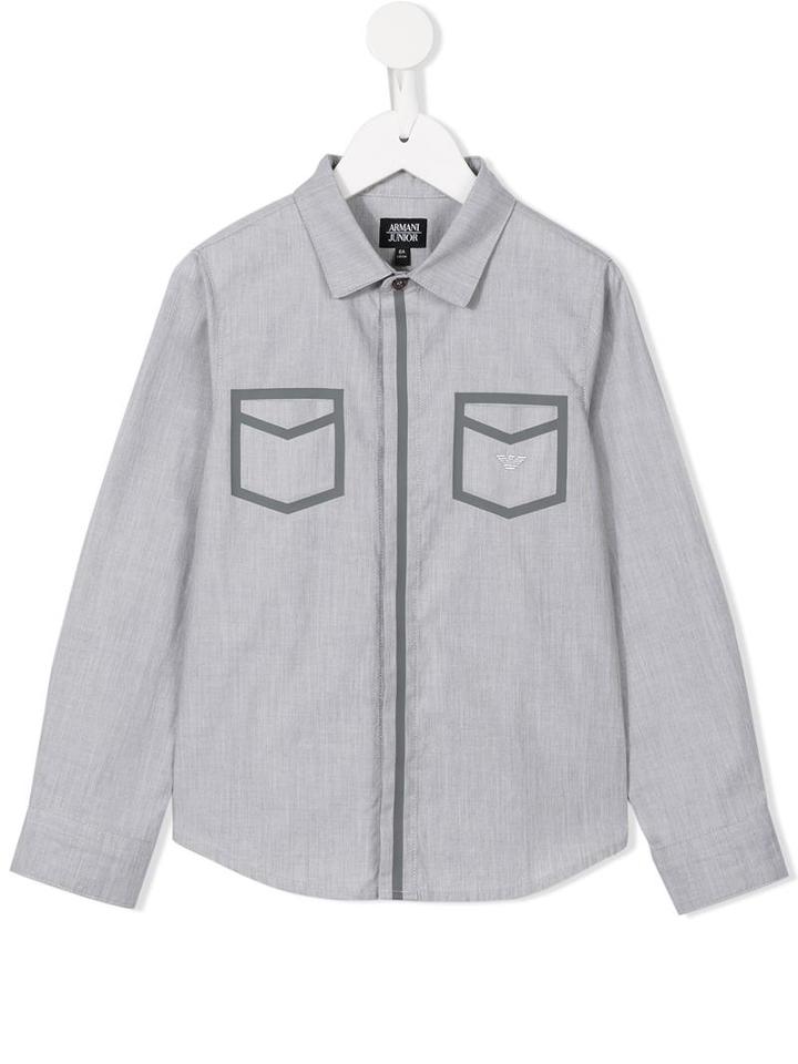 Armani Junior Faux Chest Pocket Shirt, Boy's, Size: 10 Yrs, Grey