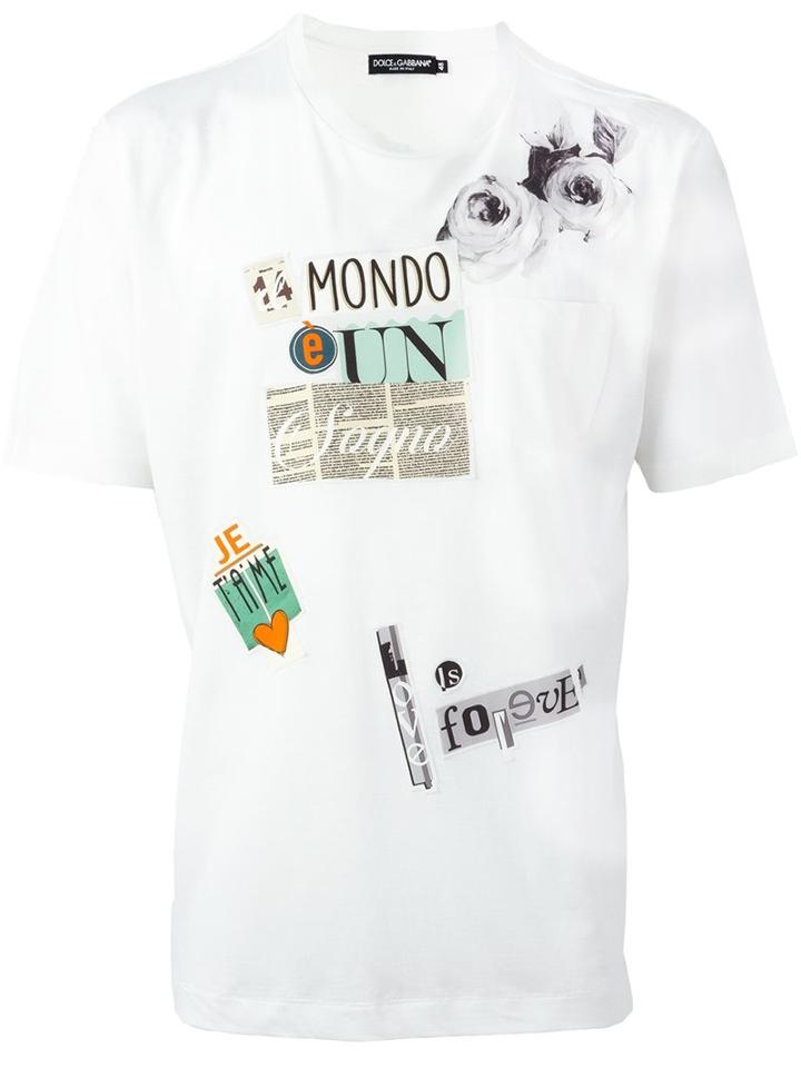 Dolce & Gabbana Patched T-shirt, Men's, Size: 50, White, Cotton/silk