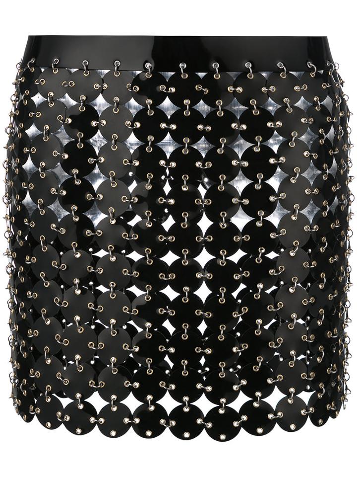 Paco Rabanne - Short Disc Skirt - Women - Calf Leather/polyurethane/brass - 38, Black, Calf Leather/polyurethane/brass