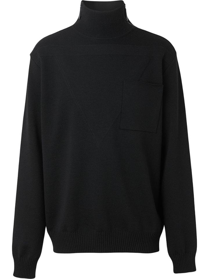 Burberry Zip Detail Wool Turtleneck Sweater - Black