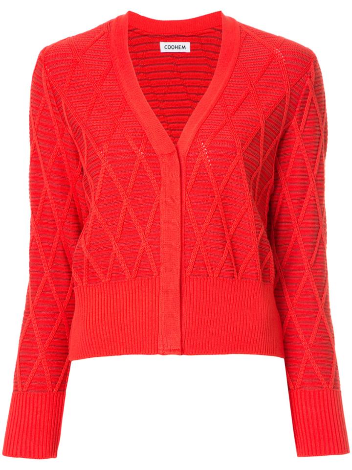 Coohem Argyle Knit Cardigan - Red