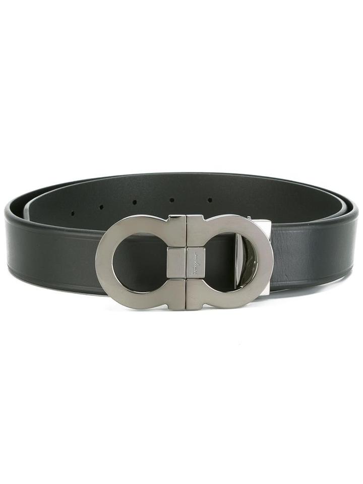 Salvatore Ferragamo Double Gancini Buckle Belt, Men's, Size: 105, Black, Calf Leather