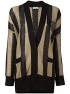 Brunello Cucinelli Striped Cardigan, Women's, Size: Medium, Black, Silk/linen/flax/polyamide/swarovski Crystal