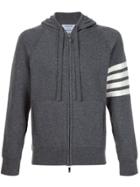 Thom Browne Full Zip Hoodie With 4-bar Stripe In Medium Grey Cashmere