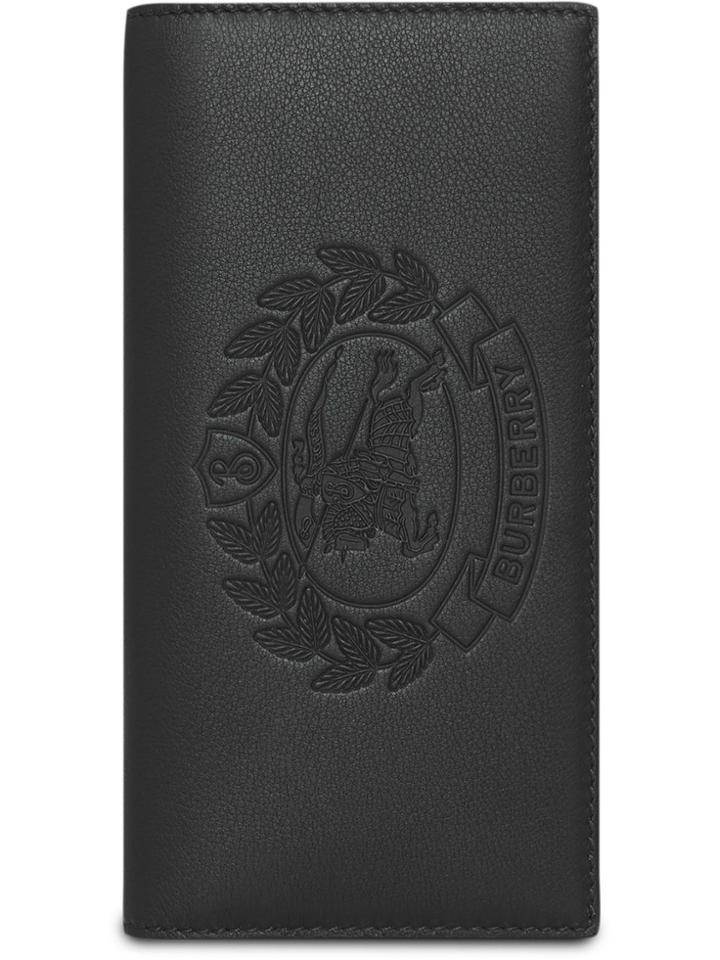 Burberry Embossed Crest Leather Continental Wallet - Black