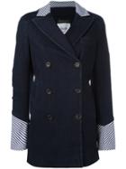 Rossella Jardini Striped Collar And Cuffs Double Breasted Jacket, Size: 44, Blue, Cotton/polyurethane