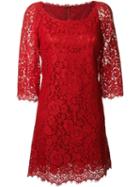 Dolce & Gabbana Floral Lace Fitted Dress, Women's, Size: 46, Red, Cotton/viscose/polyamide/polyamide