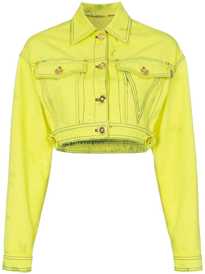 Versace Cropped Boxy Denim Jacket - Yellow
