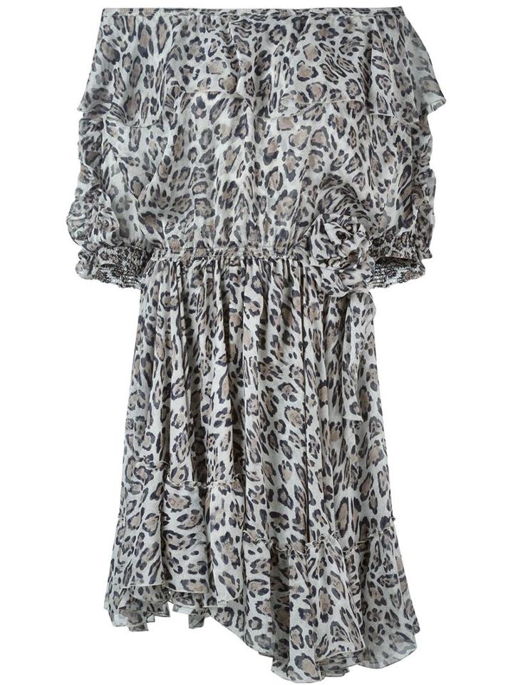 Faith Connexion Leopard Print Off Shoulder Dress, Women's, Size: Small, Grey, Silk