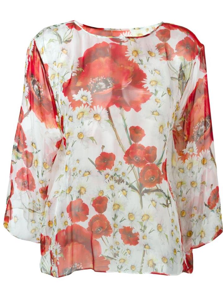 Dolce & Gabbana Daisy And Poppy Print Blouse, Women's, Size: 46, Red, Silk