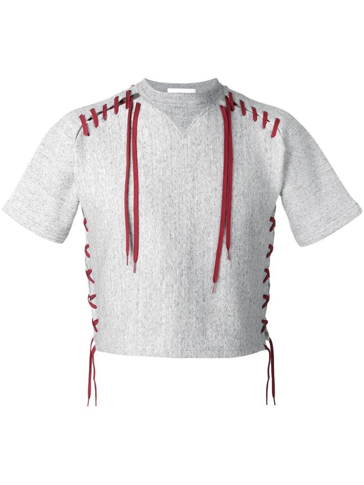 Facetasm Lace-up Layered Shortsleeved Sweatshirt - Grey