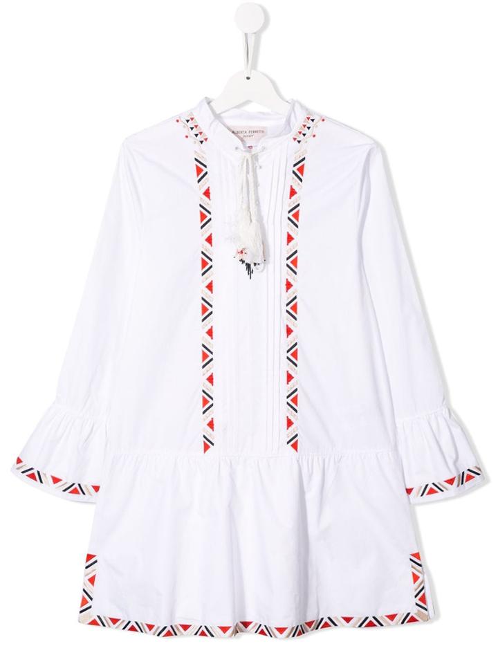 Alberta Ferretti Kids Embroidered Shift Dress - White