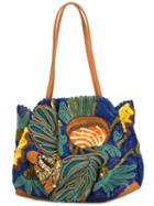 Jamin Puech Paeonia Shoulder Bag, Women's, Blue, Cotton/leather