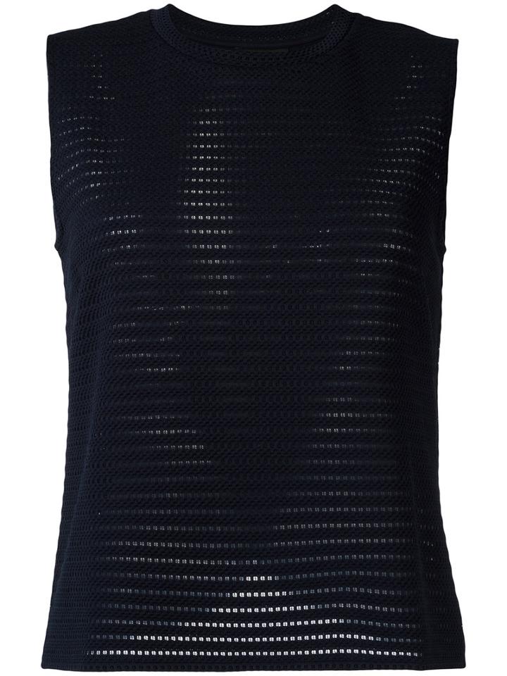 Emporio Armani Perforated Detail Top, Women's, Size: 46, Blue, Polyester/spandex/elastane