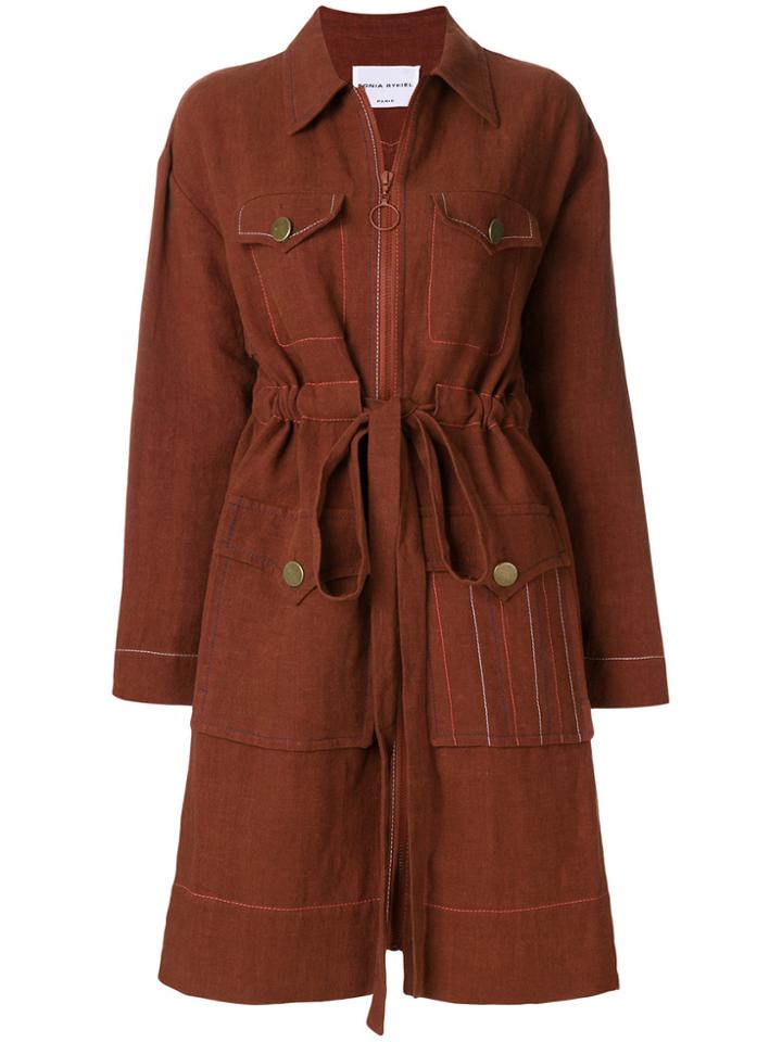 Sonia Rykiel Washed Linen Cinched Waist Parka - Brown