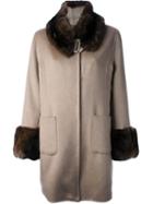 Liska Cashmere Cuffed Coat, Women's, Size: Large, Nude/neutrals, Mink Fur/cashmere