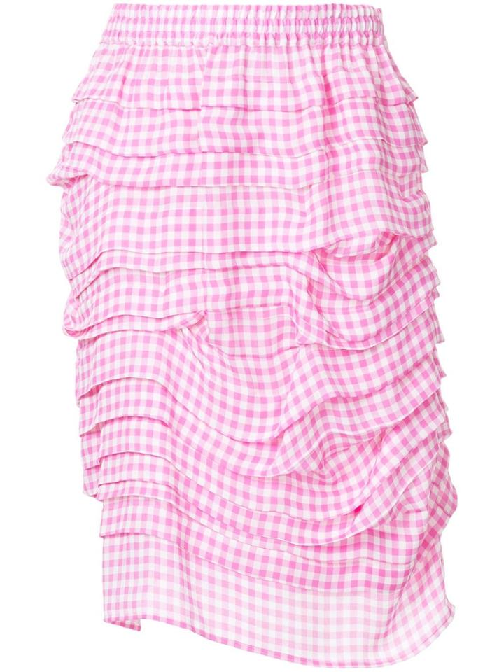 Ck Calvin Klein Ruffled Gingham Pencil Skirt - Pink & Purple
