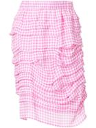 Ck Calvin Klein Ruffled Gingham Pencil Skirt - Pink & Purple