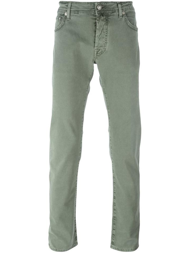 Jacob Cohen Straight Leg Trousers, Men's, Size: 33, Green, Cotton/spandex/elastane/modal