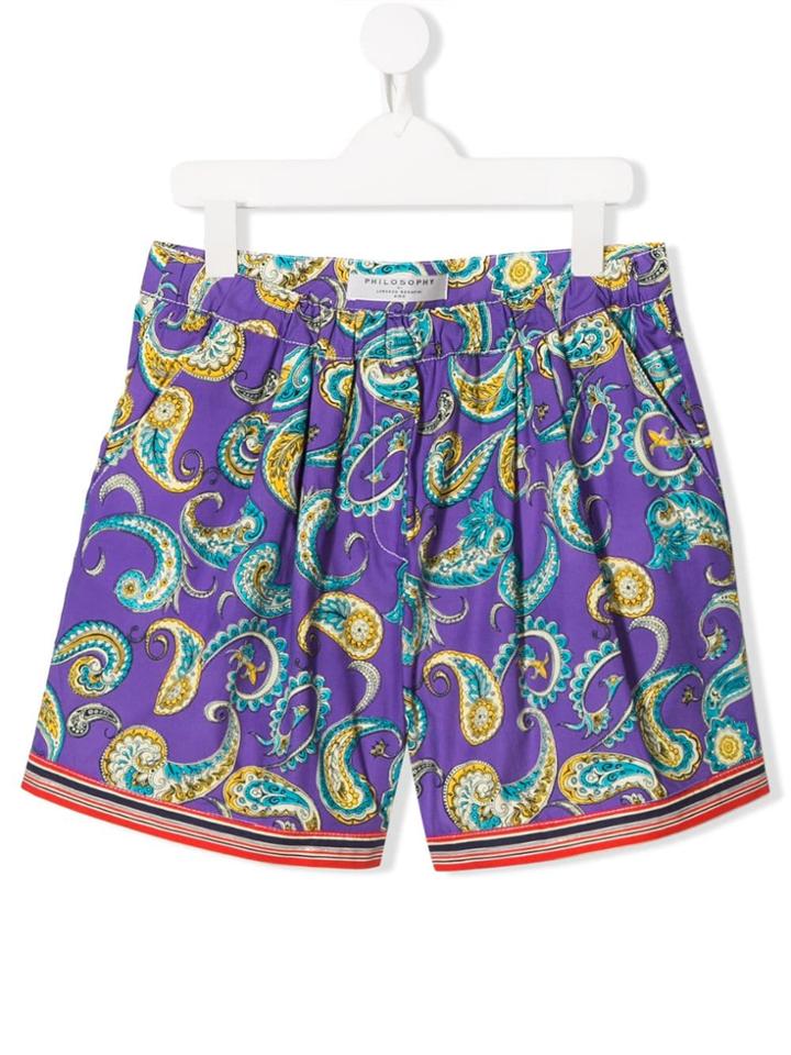 Philosophy Di Lorenzo Serafini Kids Paisley Print Shorts - Purple