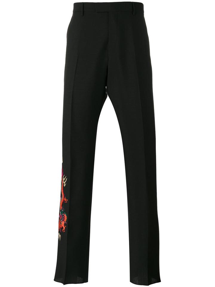 Gucci - Dragon Embroidered Trousers - Men - Mohair/wool - 46, Black, Mohair/wool