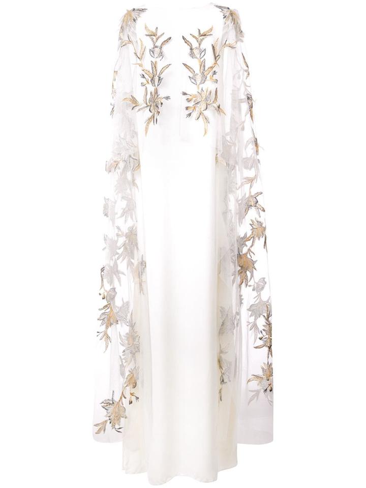 Marchesa Notte Embroidered Flower Dress - White
