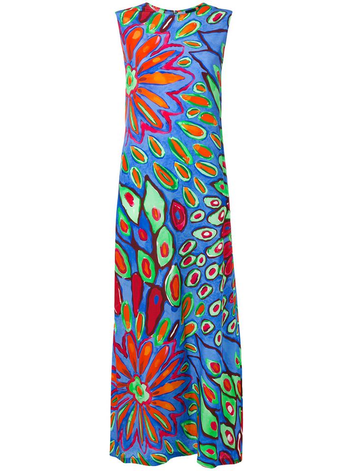 Aspesi - Floral Maxi Dress - Women - Silk - 44, Blue, Silk