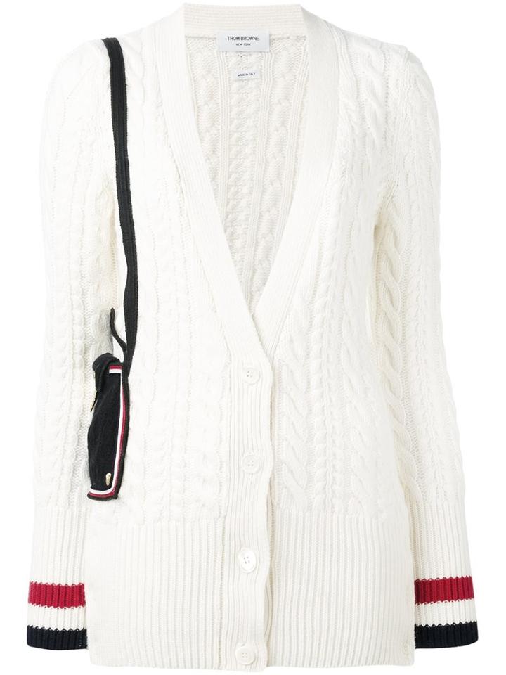 Thom Browne Cable Knit Cardigan, Women's, Size: 38, White, Wool