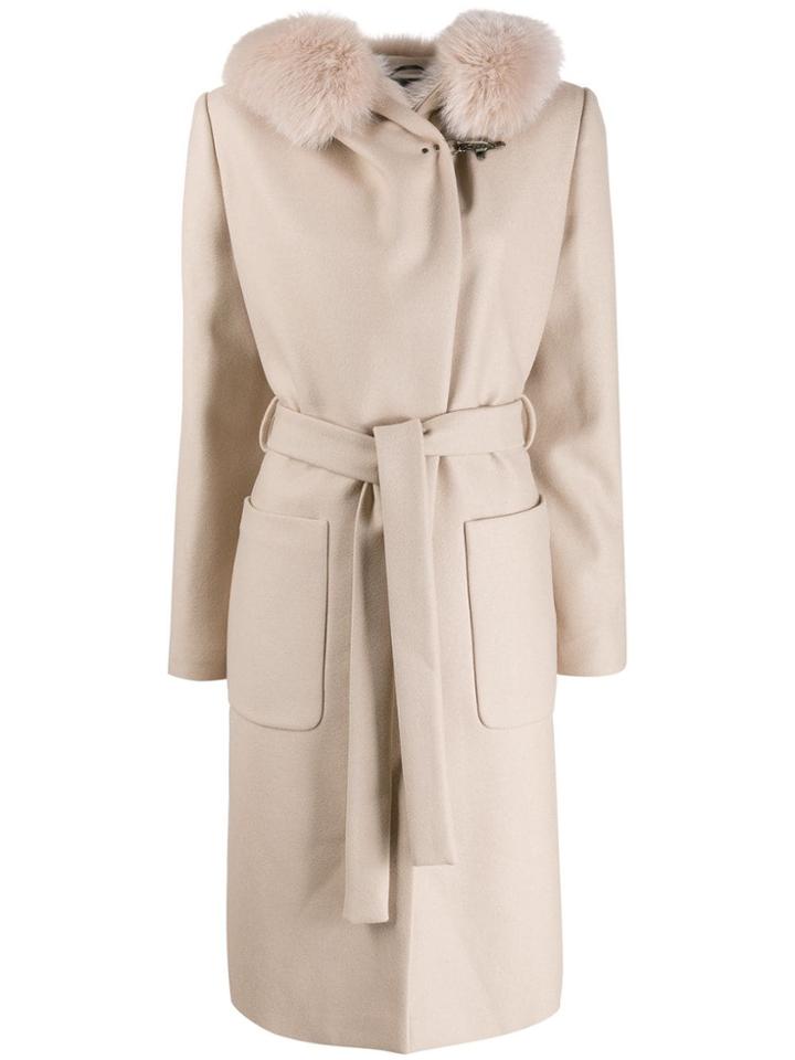 Fay Fur Hooded Coat - Neutrals