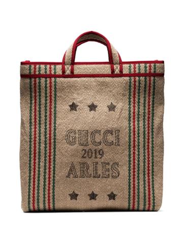 Gucci Beige Juta Arles Print Straw Tote Bag - Brown
