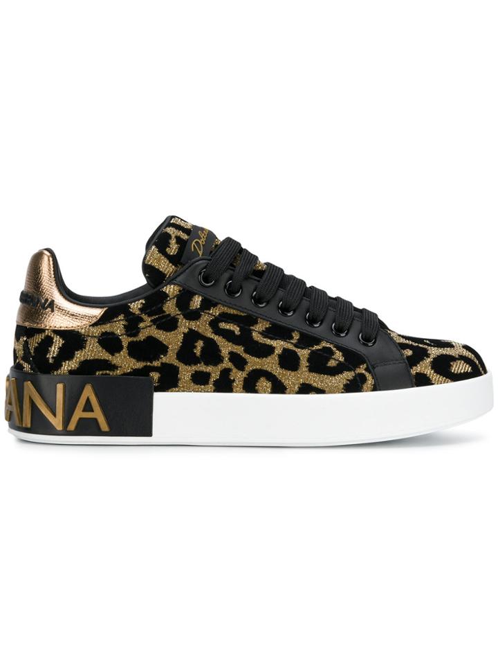 Dolce & Gabbana Leopard Print Portofino Sneakers - Black