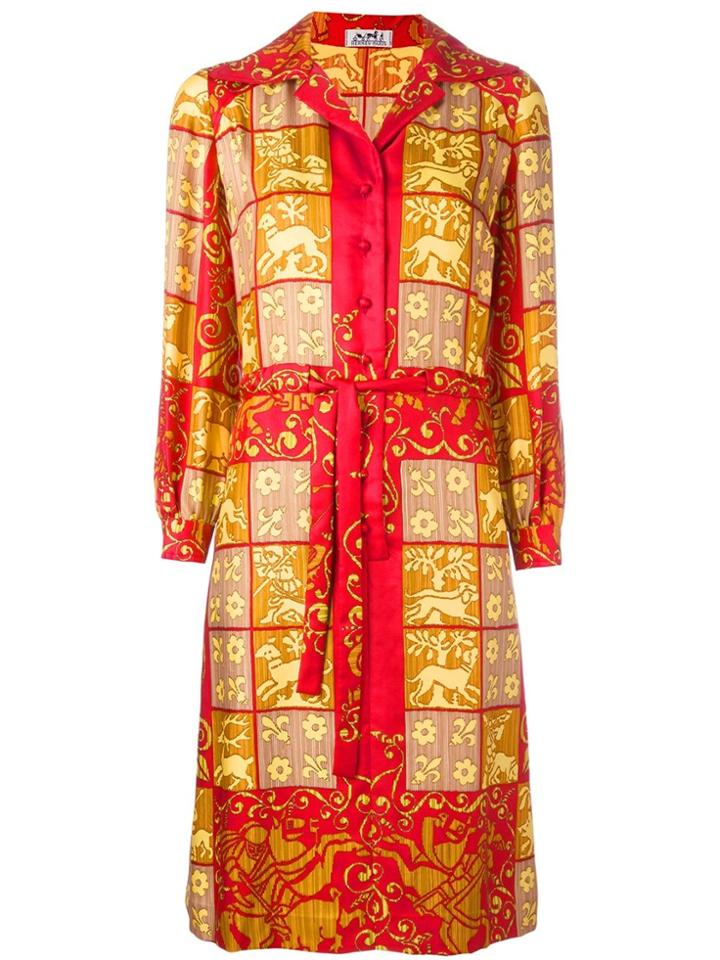 Hermès Vintage Baroque Printed Shirt Dress - Yellow & Orange