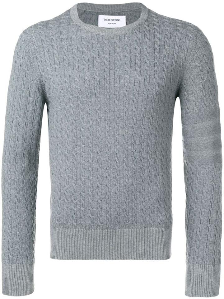 Thom Browne Striped Sleeve Cable Knit Jumper - Grey