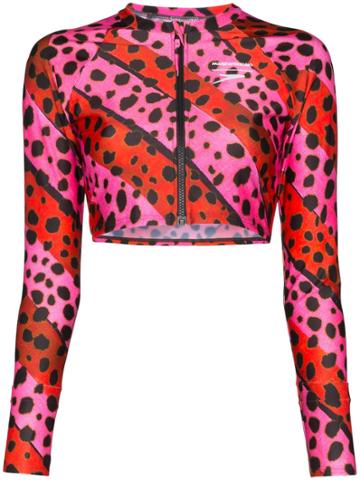 House Of Holland Leopard Print Striped Bikini Top - Pink