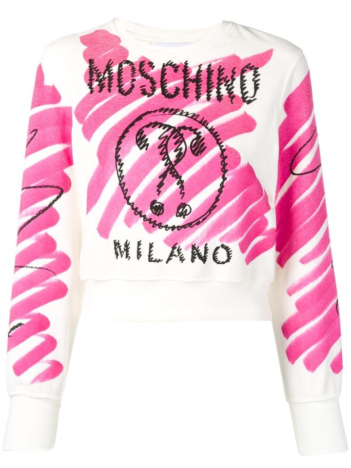 Moschino Cropped Sketch Print Sweatshirt - White