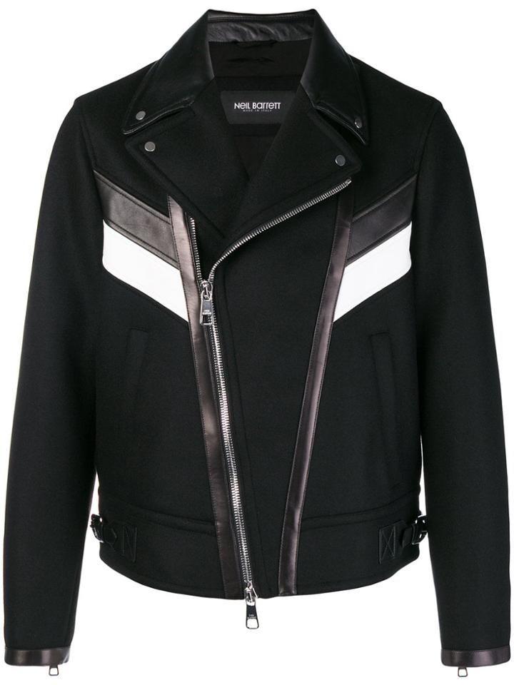 Neil Barrett Stripe Front Biker Jacket - Black