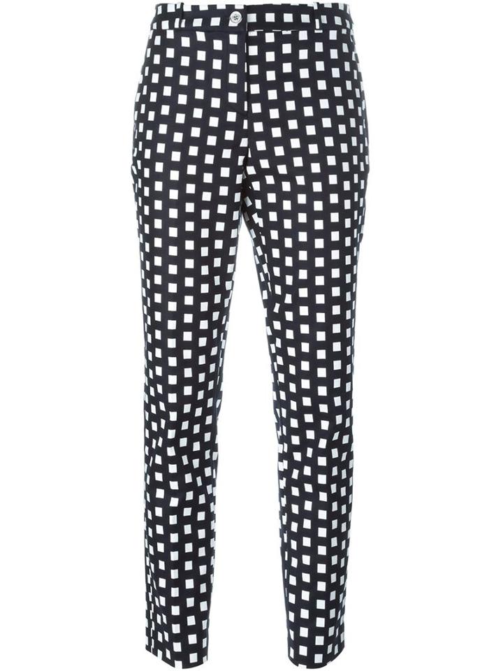 Michael Michael Kors Grid Print Trousers, Women's, Size: 8, Blue, Cotton/spandex/elastane