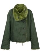 Issey Miyake Vintage Plissé Faux Fur Collar Jacket - Green