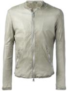 Giorgio Brato Banded Collar Leather Jacket, Men's, Size: 56, Grey, Leather/cotton/nylon