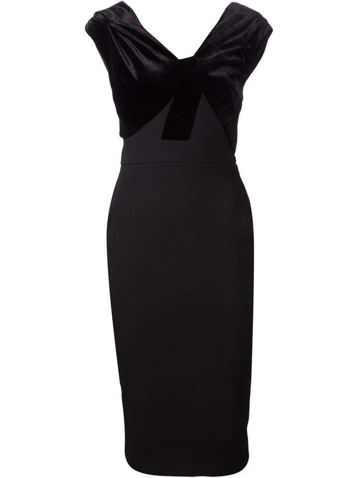 Victoria Beckham Velvet Top Bow Fitted Dress, Women's, Size: 10, Black, Silk/viscose/wool