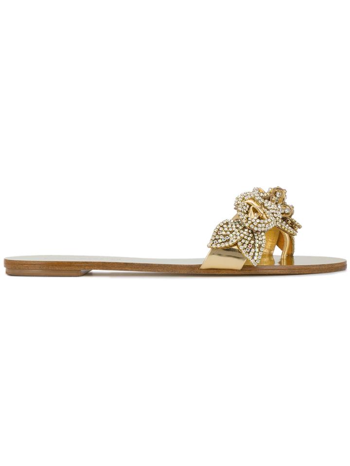 Sophia Webster Lilico Crystal Embellished Flat Sandals - Metallic