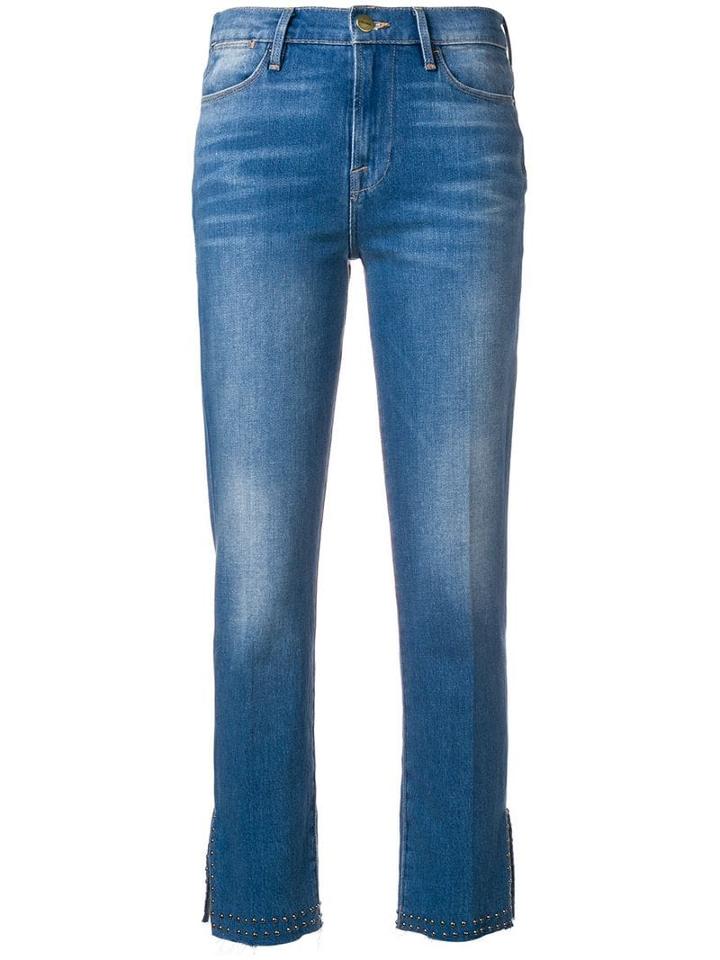 Frame Stud Detail Cropped Jeans - Blue