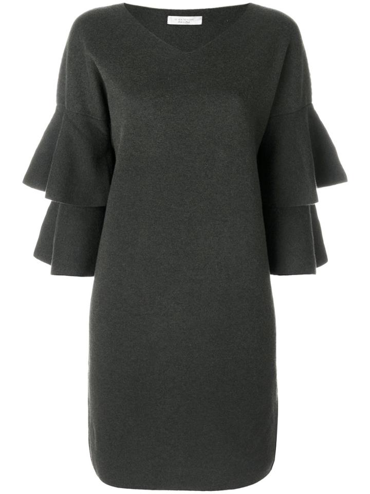 D.exterior Ruffle Sleeves Dress - Brown