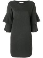 D.exterior Ruffle Sleeves Dress - Brown