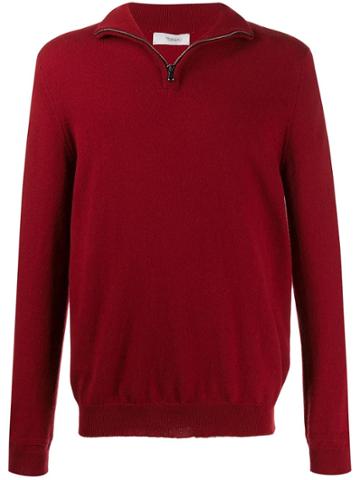 Pringle Of Scotland Fine Knit Zip Neck Sweater - Red
